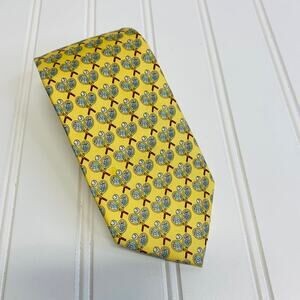 J Crew Yellow Silk Neck Tie Tennis Rackets 3" Wide